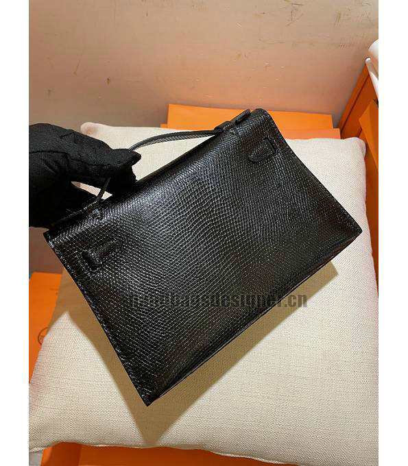 Hermes Kelly 22cm Bag Black Real Lizard Leather Silver Metal-3