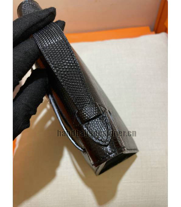 Hermes Kelly 22cm Bag Black Real Lizard Leather Silver Metal-4