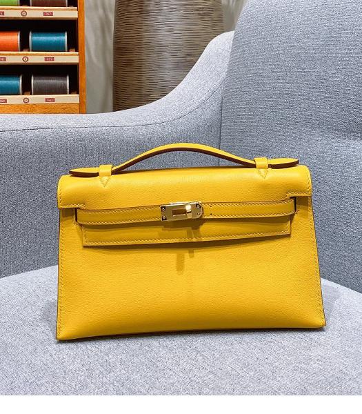 Hermes Kelly 22cm Bag Yellow Imported Swift Leather Golden Metal