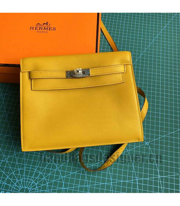 Hermes Kelly 22cm DanSe Amber Yellow Original Swift Leather Golden Metal Handbag-5