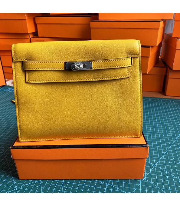 Hermes Kelly 22cm DanSe Amber Yellow Original Swift Leather Golden Metal Handbag