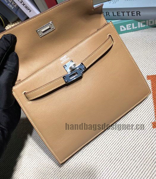 Hermes Kelly 22cm DanSe Apricot Imported Swift Leather Silver Metal Handbag-4