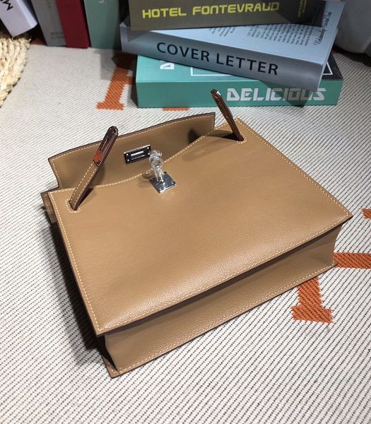 Hermes Kelly 22cm DanSe Apricot Imported Swift Leather Silver Metal Handbag-5