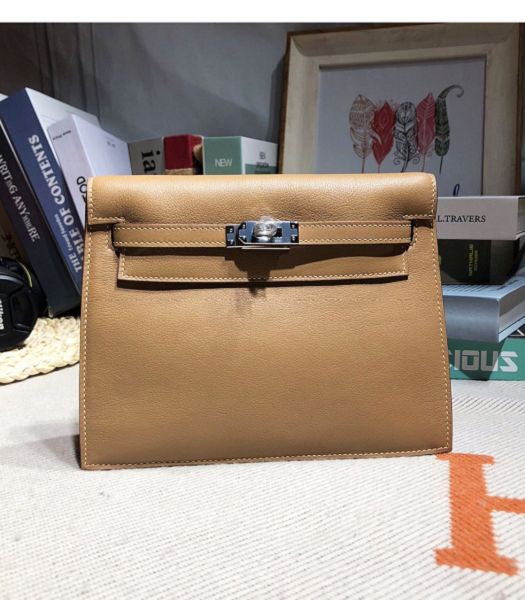 Hermes Kelly 22cm DanSe Apricot Imported Swift Leather Silver Metal Handbag