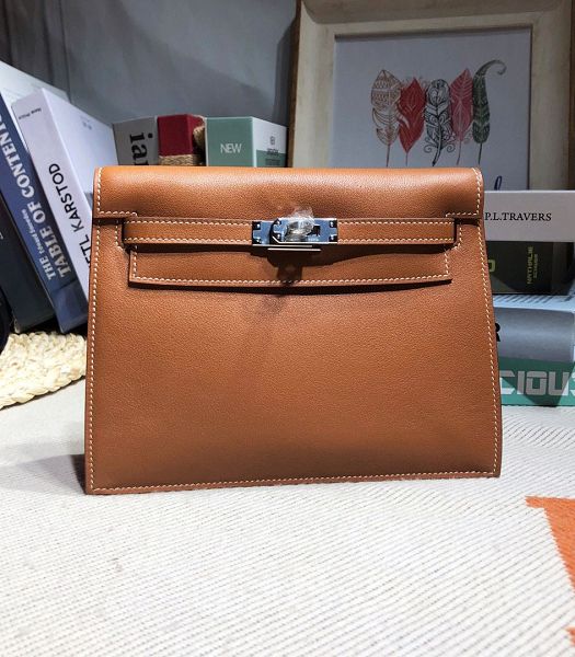 Hermes Kelly 22cm DanSe Brown Imported Swift Leather Silver Metal Handbag