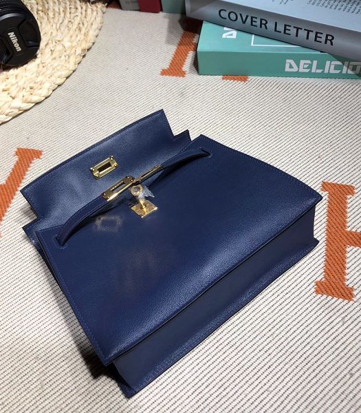 Hermes Kelly 22cm DanSe Dark Blue Imported Swift Leather Golden Metal Handbag-3
