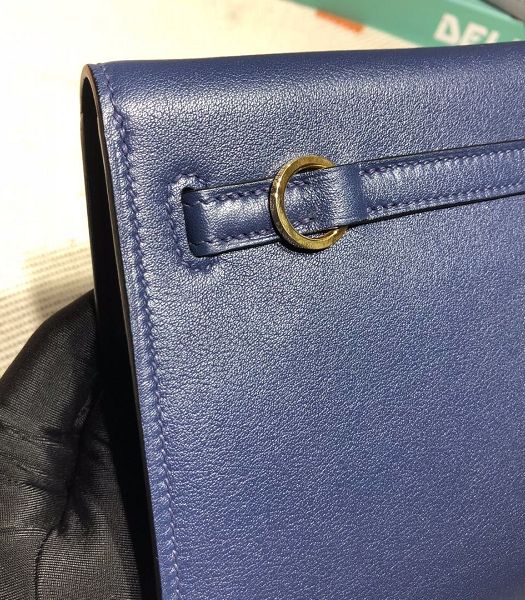 Hermes Kelly 22cm DanSe Dark Blue Imported Swift Leather Golden Metal Handbag-6