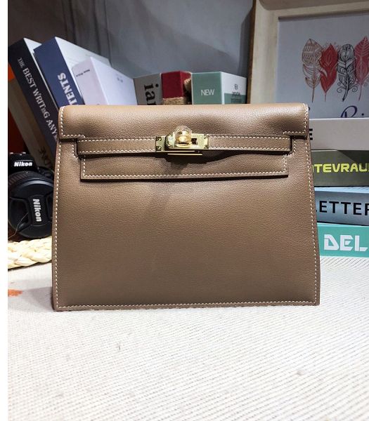 Hermes Kelly 22cm DanSe Elephant Grey Imported Swift Leather Golden Metal Handbag