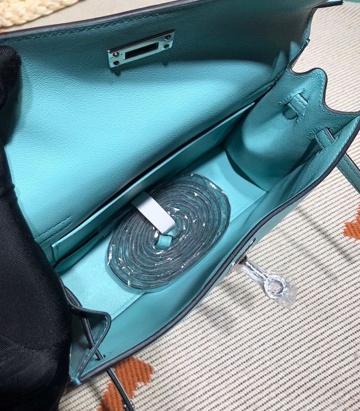 Hermes Kelly 22cm DanSe Lake Blue Imported Swift Leather Silver Metal Handbag-1