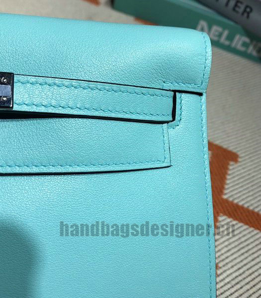 Hermes Kelly 22cm DanSe Lake Blue Imported Swift Leather Silver Metal Handbag-5