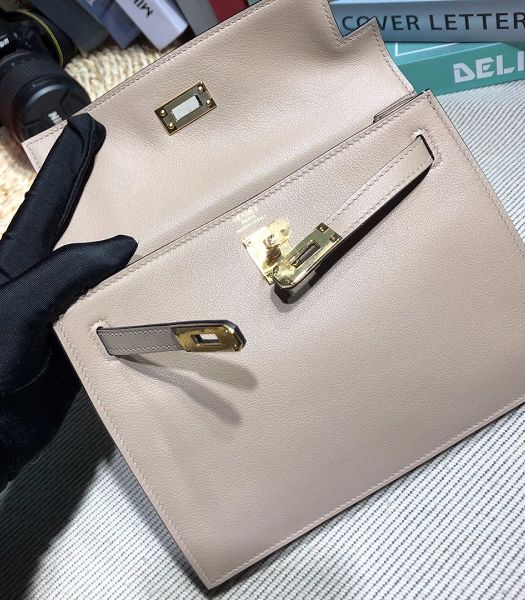 Hermes Kelly 22cm DanSe Light Grey Imported Swift Leather Golden Metal Handbag-3