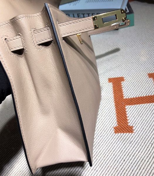 Hermes Kelly 22cm DanSe Light Grey Imported Swift Leather Golden Metal Handbag-6