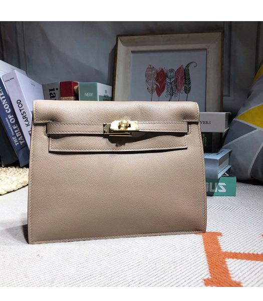 Hermes Kelly 22cm DanSe Light Grey Imported Swift Leather Golden Metal Handbag