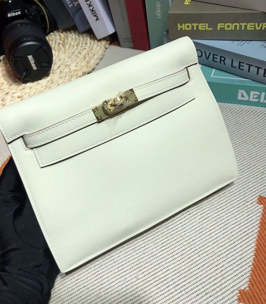 Hermes Kelly 22cm DanSe Offwhite Imported Swift Leather Golden Metal Handbag-6