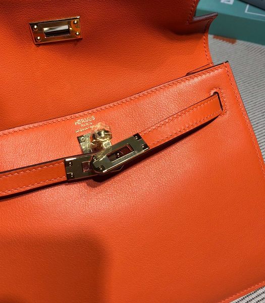 Hermes Kelly 22cm DanSe Orange Imported Swift Leather Golden Metal Handbag-6