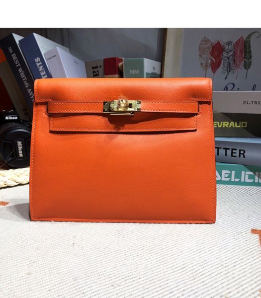 Hermes Kelly 22cm DanSe Orange Imported Swift Leather Golden Metal Handbag