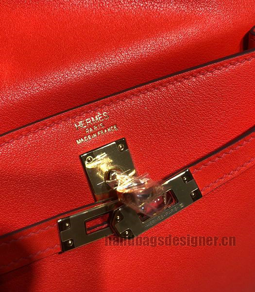 Hermes Kelly 22cm DanSe Red Imported Swift Leather Golden Metal Handbag-4