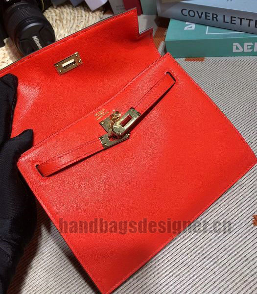 Hermes Kelly 22cm DanSe Red Imported Swift Leather Golden Metal Handbag-5