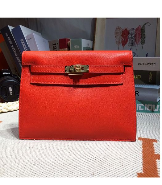 Hermes Kelly 22cm DanSe Red Imported Swift Leather Golden Metal Handbag