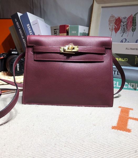 Hermes Kelly 22cm DanSe Wine Red Imported Swift Leather Golden Metal Handbag