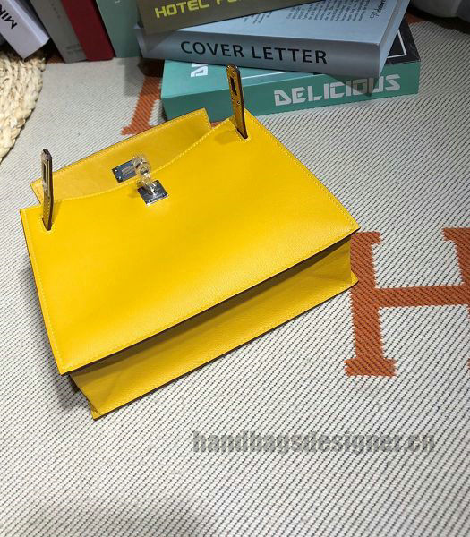 Hermes Kelly 22cm DanSe Yellow Imported Swift Leather Silver Metal Handbag-2