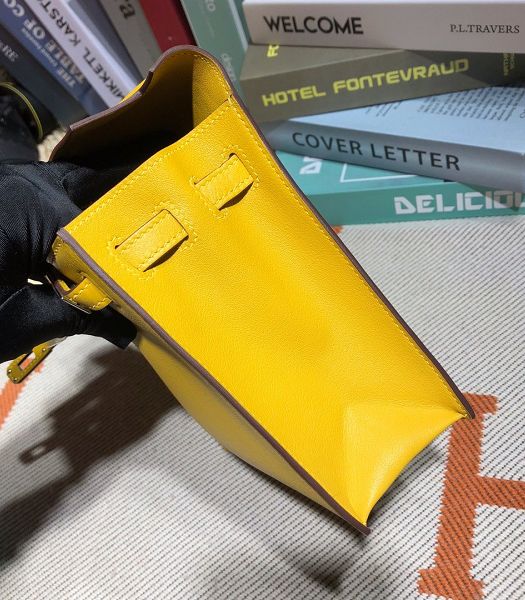 Hermes Kelly 22cm DanSe Yellow Imported Swift Leather Silver Metal Handbag-3