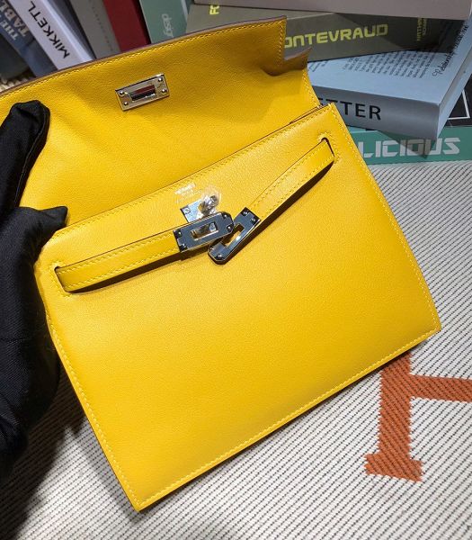 Hermes Kelly 22cm DanSe Yellow Imported Swift Leather Silver Metal Handbag-6