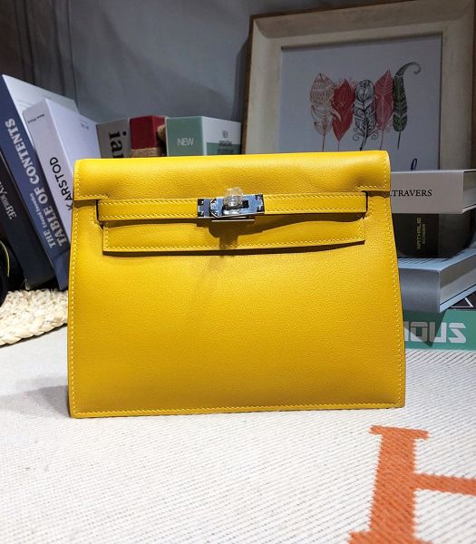 Hermes Kelly 22cm DanSe Yellow Imported Swift Leather Silver Metal Handbag