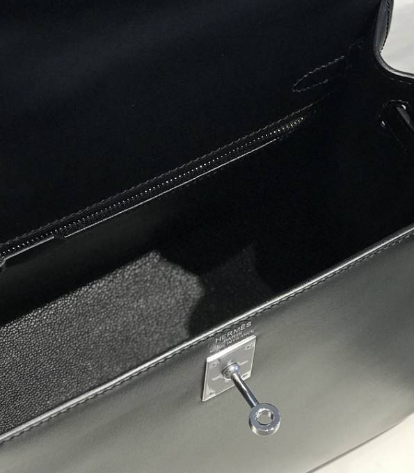 Hermes Kelly 25cm Bag Black Original Box Calfskin Leather Silver Metal-8