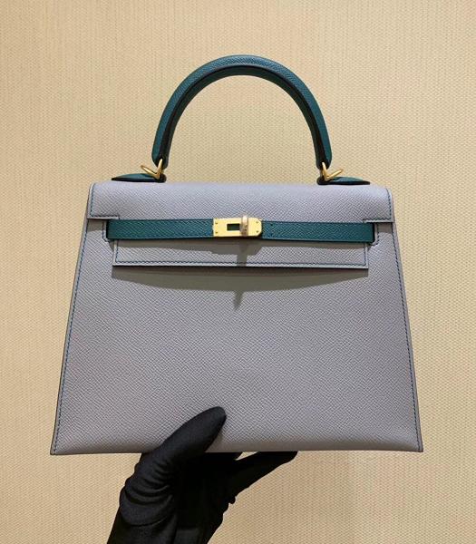 Hermes Kelly 25cm Bag Grey/Green Imported Epsom Leather Golden Metal