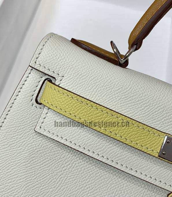 Hermes Kelly 25cm Bag White/Yellow Original Epsom Leather Silver Metal-6