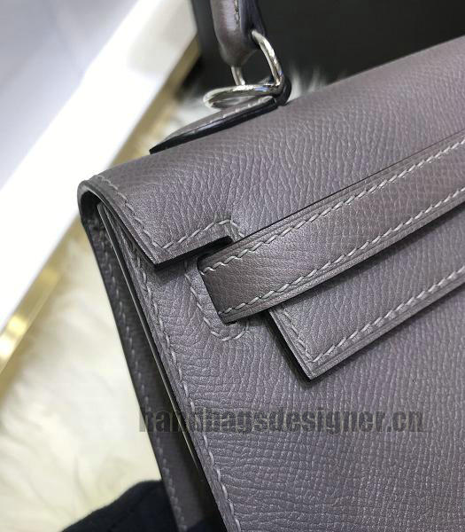 Hermes Kelly 25cm Tote Bag Grey Imported Togo Leather Silver Metal-5