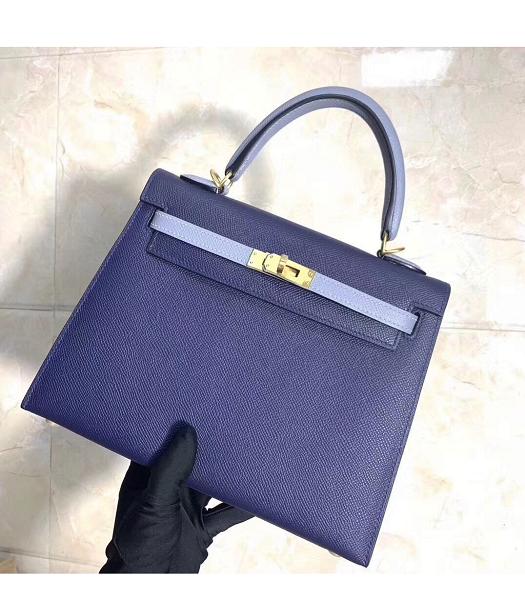 Hermes Kelly 25cm Tote Bag Sapphire Blue Imported Epsom Leather Golden Metal