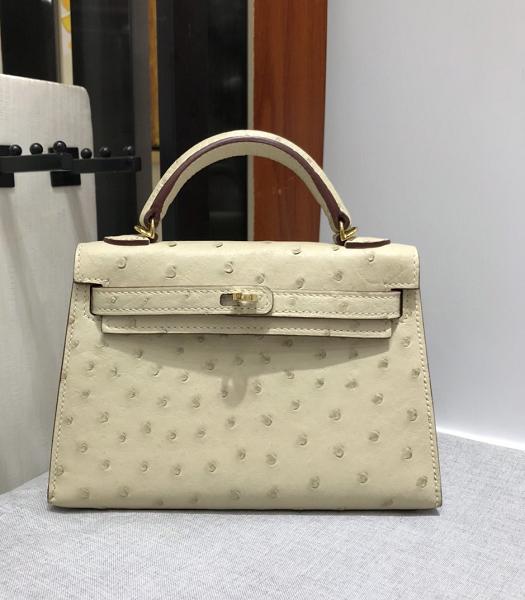 Hermes Kelly 25cm Tote Bag White Real Ostrich Leather Golden Metal