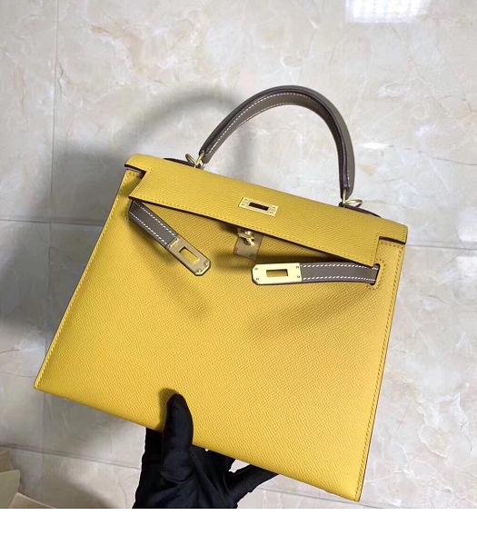 Hermes Kelly 25cm Tote Bag Yellow Imported Epsom Leather Golden Metal