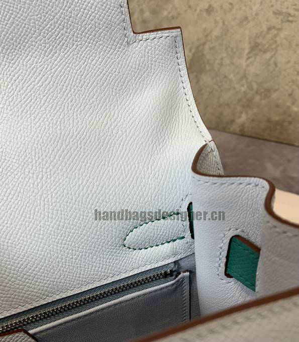 Hermes Kelly 28cm Bag White/Green Original Epsom Leather Silver Metal-6