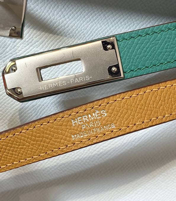 Hermes Kelly 28cm Bag White/Green Original Epsom Leather Silver Metal-8
