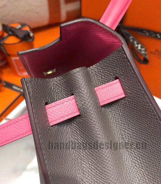 Hermes Kelly 28cm Grey/Pink Imported Lambskin Leather Bag Golden Metal-4