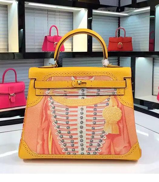 Hermes Kelly 28cm Original Leather Lace Tote Bag Yellow