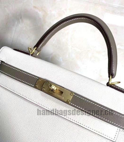 Hermes Kelly 28cm White/Grey Imported Lambskin Leather Bag Golden Metal-5
