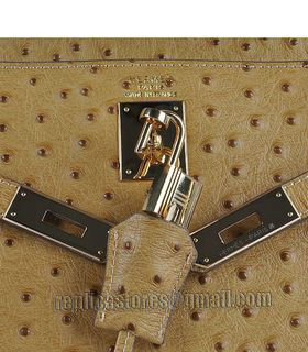 Hermes Kelly 32cm Apricot Ostrich Veins Leather Bag with Golden Metal-6
