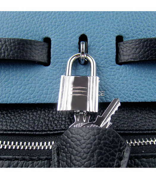 Hermes Kelly 32cm Black with Middle Blue Leather Silver Lock -5
