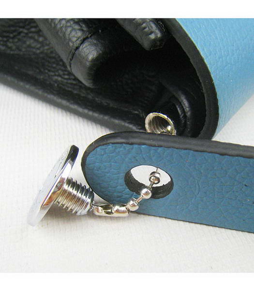 Hermes Kelly 32cm Black with Middle Blue Leather Silver Lock -6