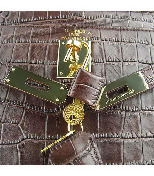 Hermes Kelly 32cm Dark Coffee Croc Leather Golden Metal-6