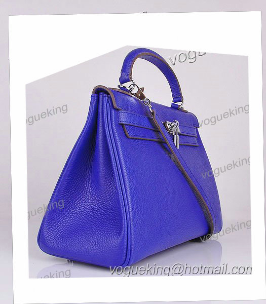 Hermes Kelly 32cm Electric Blue Calfskin Leather Bag with Silver Metal-1