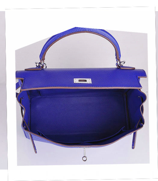 Hermes Kelly 32cm Electric Blue Calfskin Leather Bag with Silver Metal-6