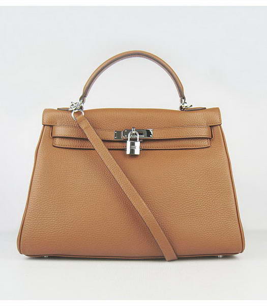 Hermes Kelly 32cm Light Coffee Togo Leather Silver Metal