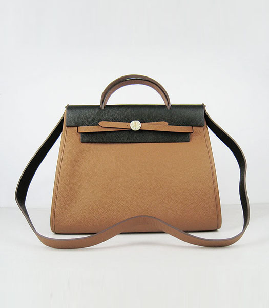 Hermes Kelly 32cm Light Coffee with Black Leather Silver Lock 