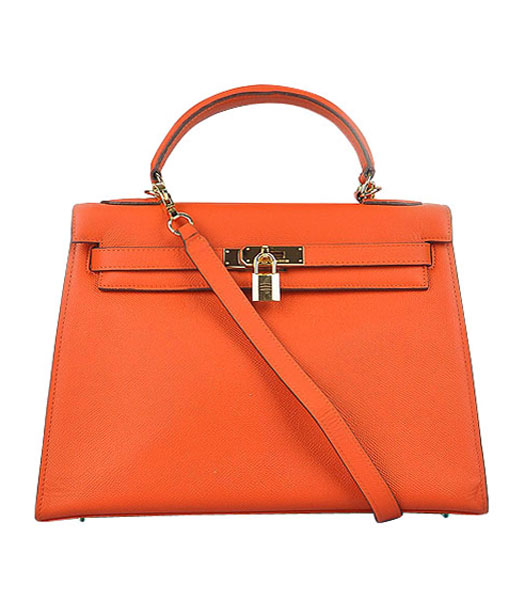 Hermes Kelly 32cm Orange Palm Print Leather Bag with Golden Metal
