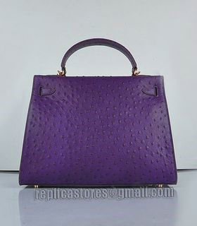 Hermes Kelly 32cm Purple Ostrich Veins Leather Bag with Golden Metal-2